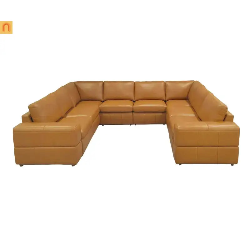 Sectional Modular Leather Match Ginger Square Arm 8-Seat 131in