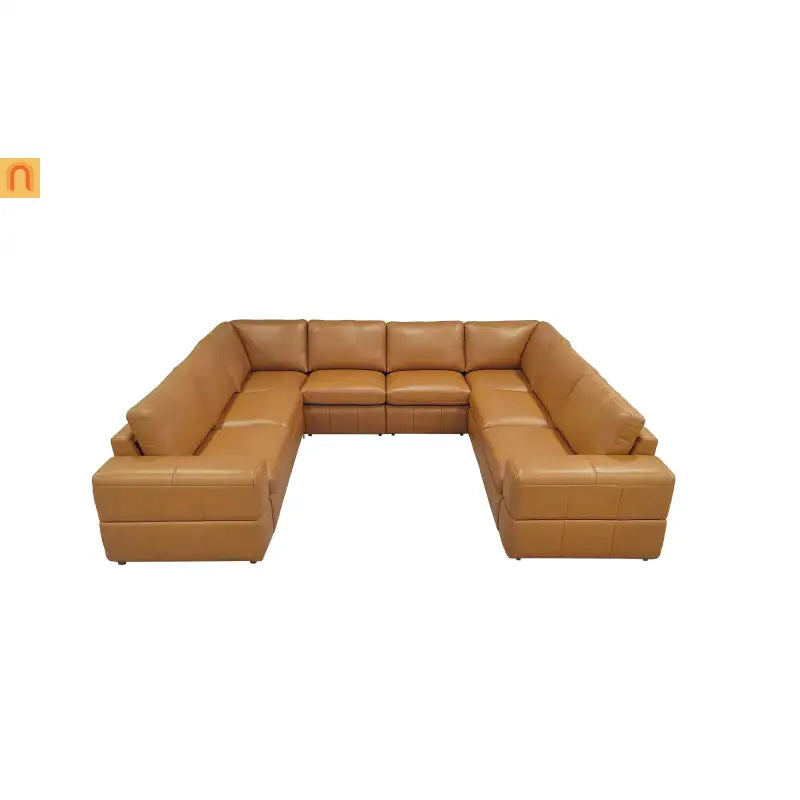 Sectional Modular Leather Match Ginger Square Arm 8-Seat 131in