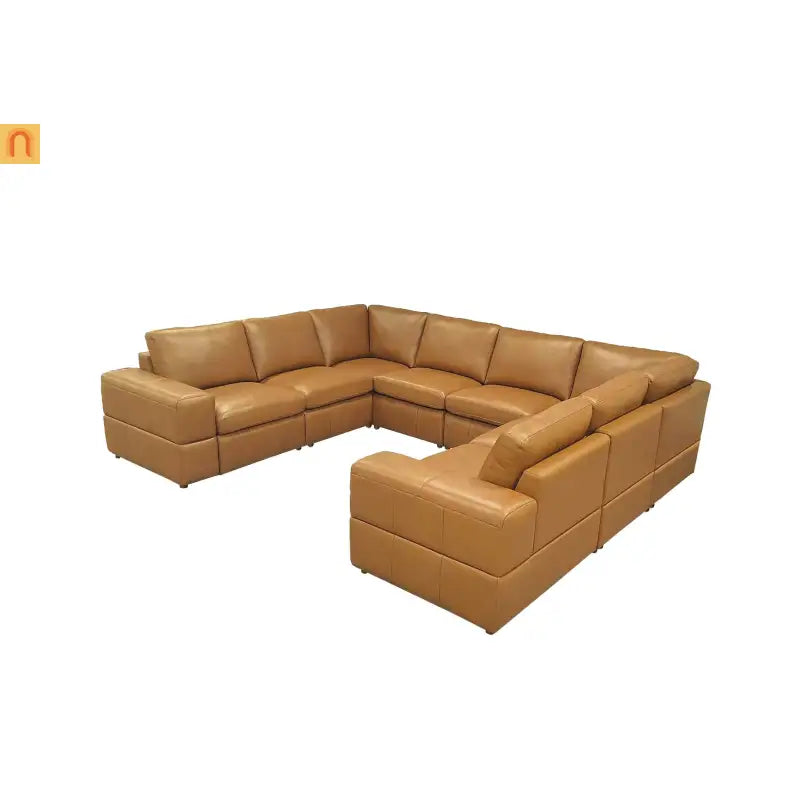 Sectional Modular Leather Match Ginger Square Arm 8-Seat 131in