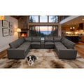 Sectional U-Shape Leather Match Blue Gray 8-Seat 164in
