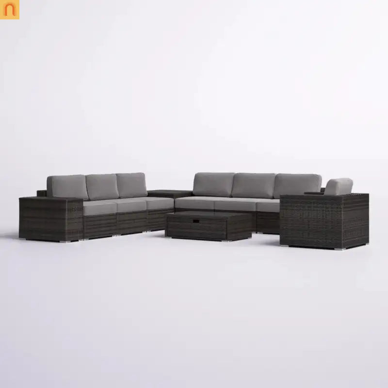 Outdoor Sectional Set Wicker Espresso 11-Piece Seats 7 Storage