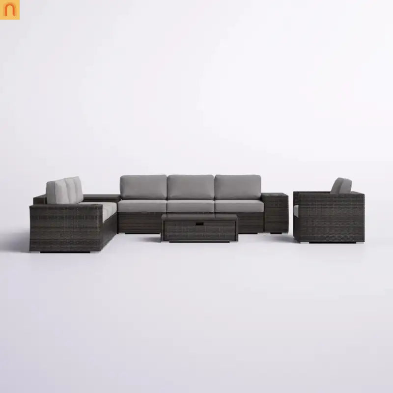 Outdoor Sectional Set Wicker Espresso 11-Piece Seats 7 Storage
