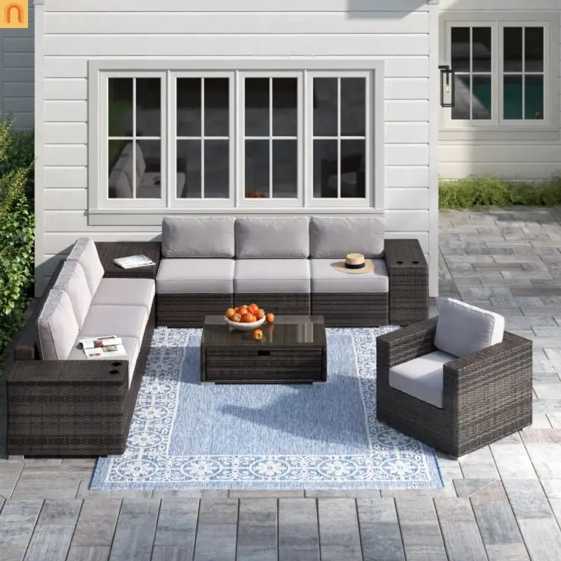 Outdoor Sectional Set Wicker Espresso 11-Piece Seats 7 Storage