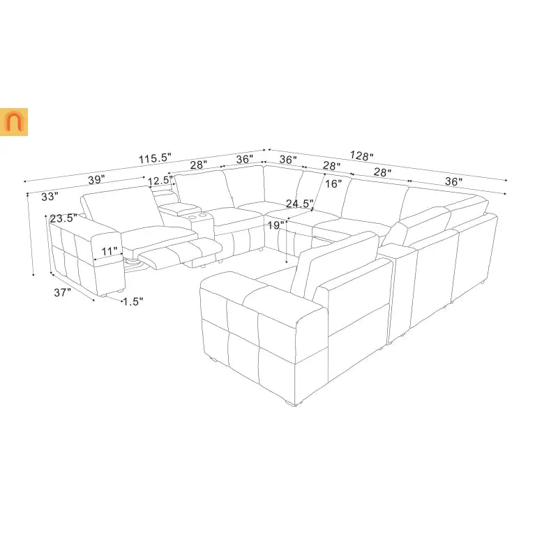 Sectional Sofa L-Shape Leather Match Ginger 2 Recliners 128in