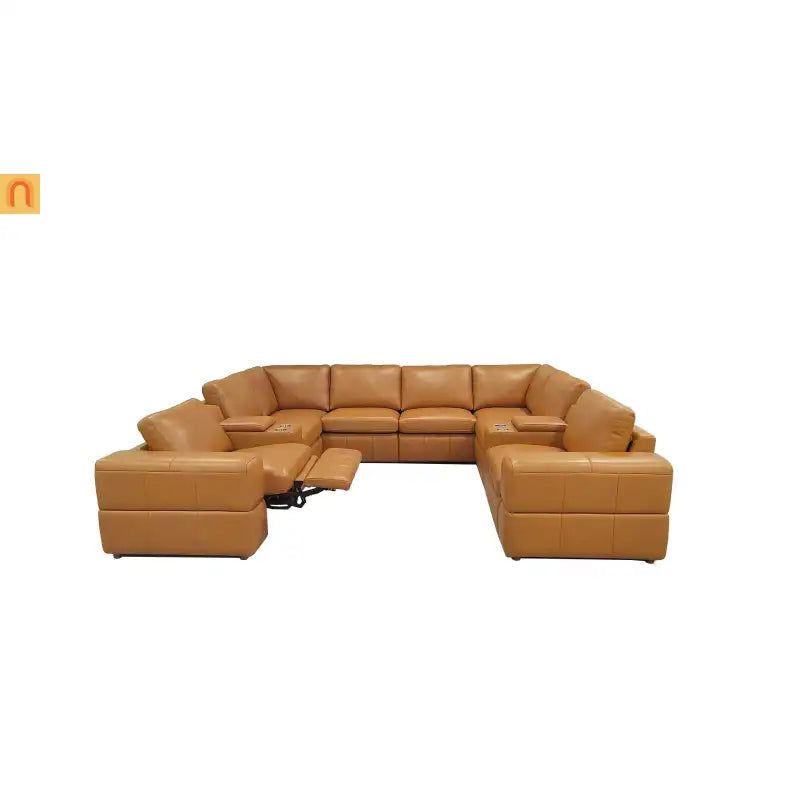 Sectional Sofa L-Shape Leather Match Ginger 2 Recliners 128in