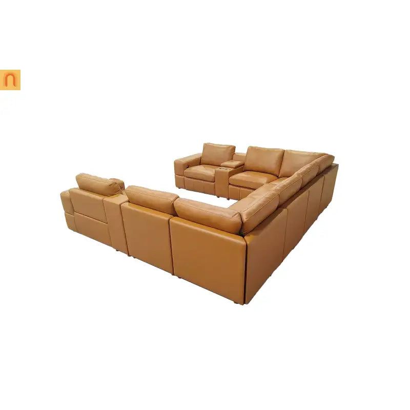 Sectional Sofa L-Shape Leather Match Ginger 2 Recliners 128in
