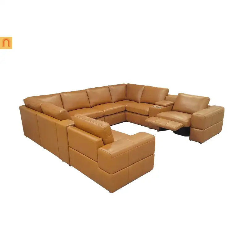 Sectional Sofa L-Shape Leather Match Ginger 2 Recliners 128in