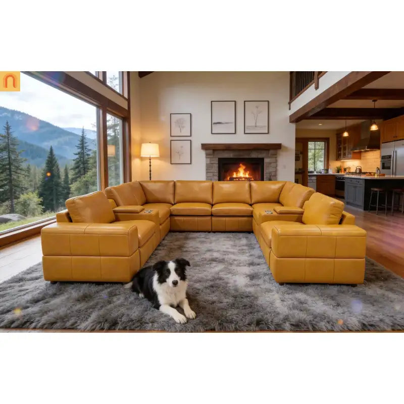Sectional Sofa L-Shape Leather Match Ginger 2 Recliners 128in