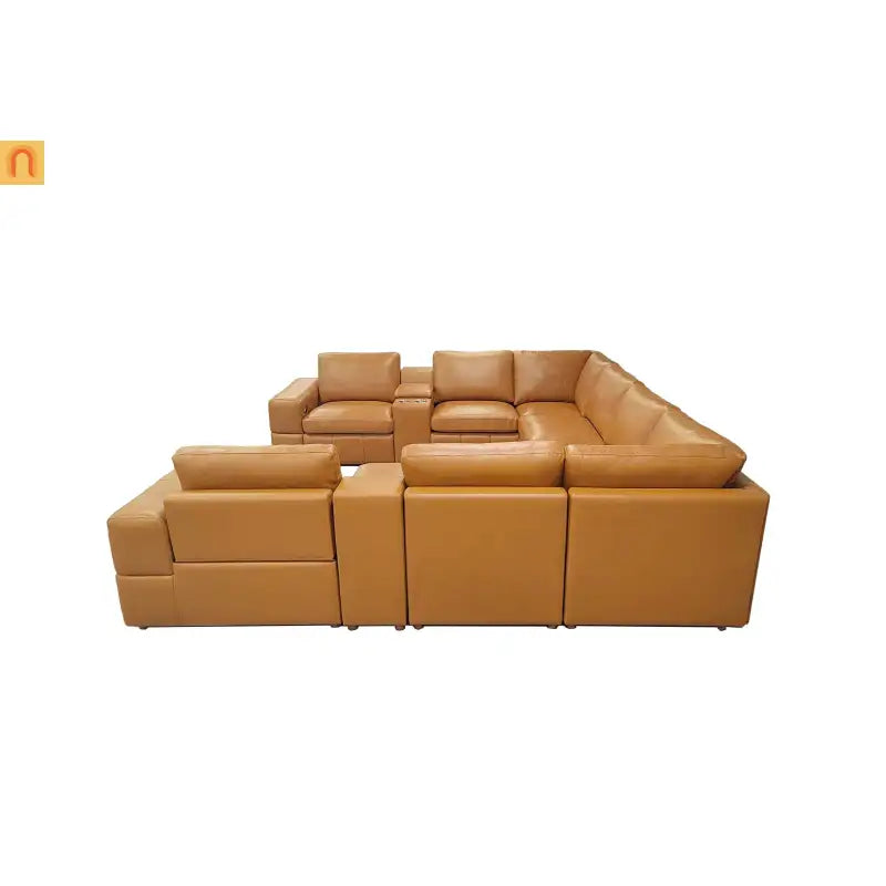 Sectional Sofa L-Shape Leather Match Ginger 2 Recliners 128in