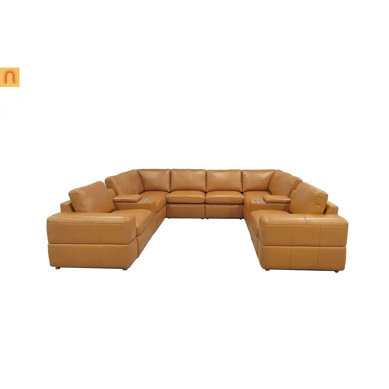 Sectional Sofa L-Shape Leather Match Ginger 2 Recliners 128in