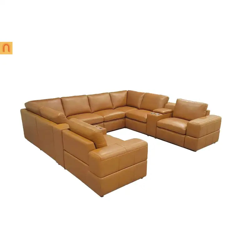 Sectional Sofa L-Shape Leather Match Ginger 2 Recliners 128in