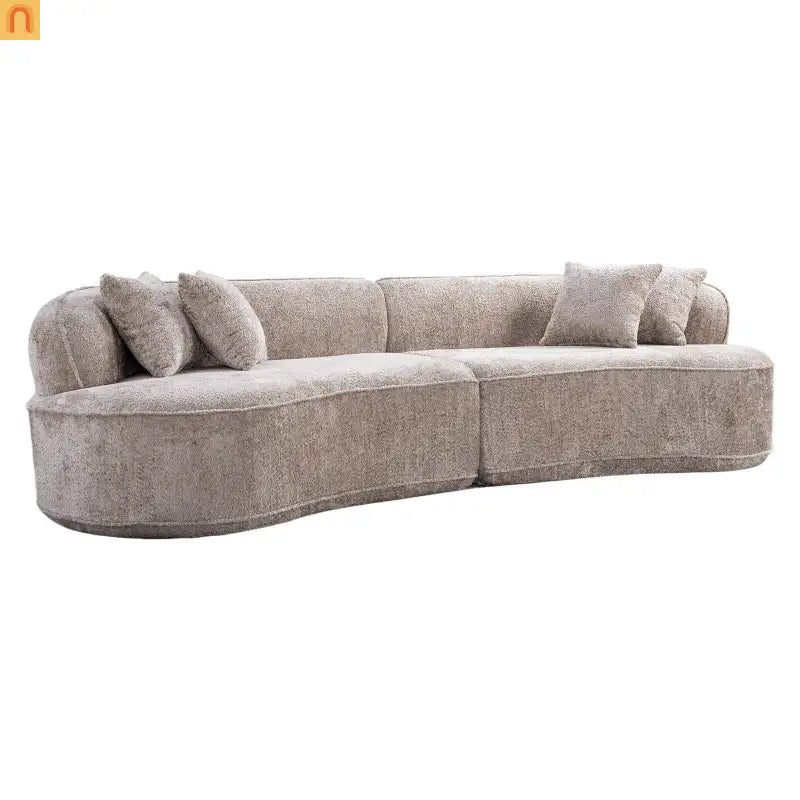 Sectional Sofa L-Shape Boucle Camel 4-Seat No Assembly 114in