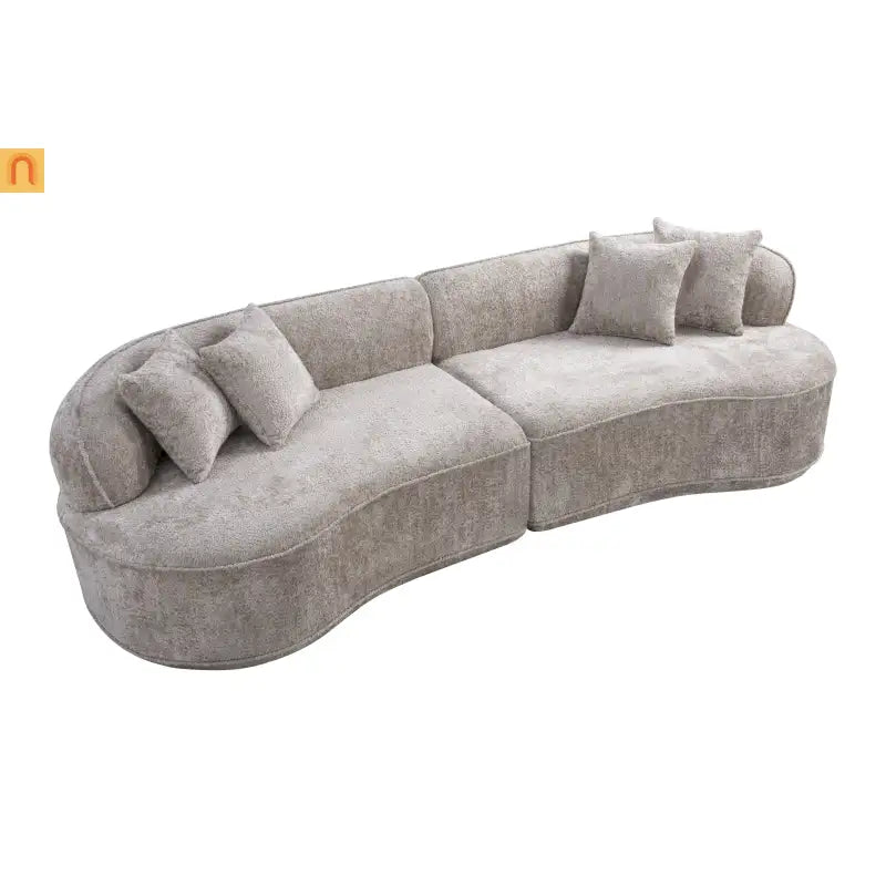 Sectional Sofa L-Shape Boucle Camel 4-Seat No Assembly 114in