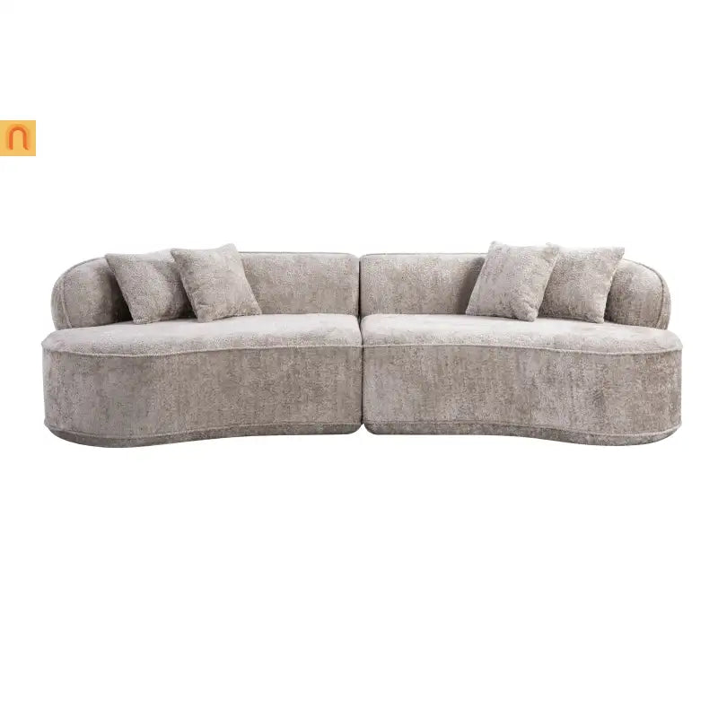 Sectional Sofa L-Shape Boucle Camel 4-Seat No Assembly 114in