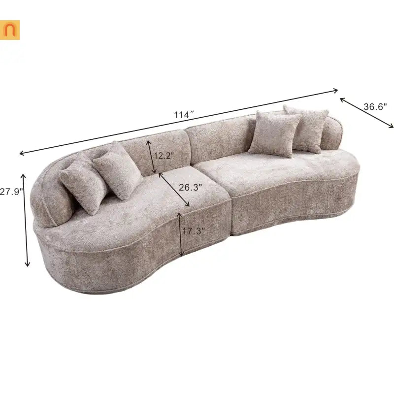Sectional Sofa L-Shape Boucle Camel 4-Seat No Assembly 114in