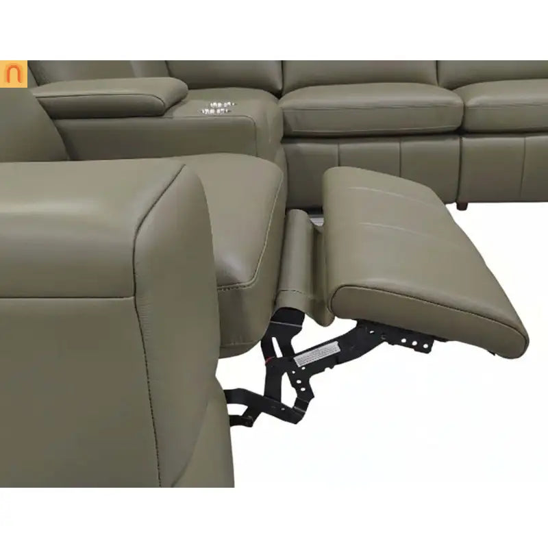 Sectional Modular Leather Match Olive Green 8-Seat 2 Recliners 140in