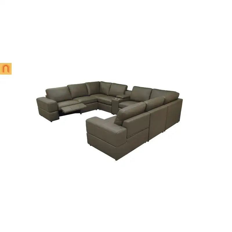 Sectional Modular Leather Match Olive Green 8-Seat 2 Recliners 140in