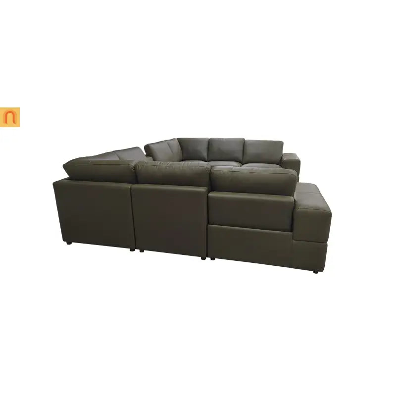 Sectional Modular Leather Match Olive Green 8-Seat 2 Recliners 140in