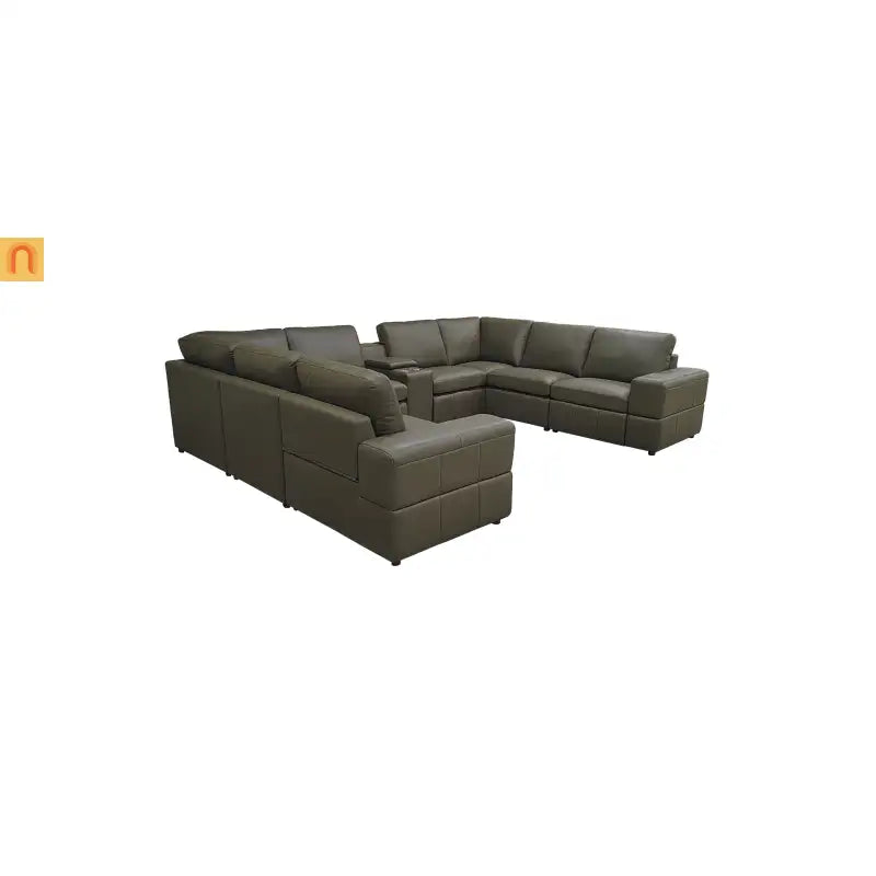 Sectional Modular Leather Match Olive Green 8-Seat 2 Recliners 140in
