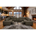 Sectional Modular Leather Match Olive Green 8-Seat 2 Recliners 140in