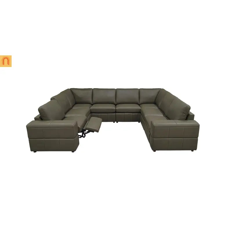 Sectional Sofa Recliner Leather Match Olive Green 8-Seat 128in
