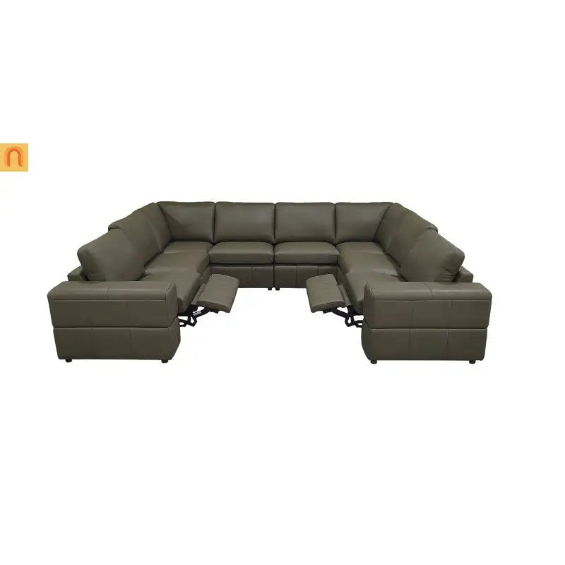 Sectional Sofa Recliner Leather Match Olive Green 8-Seat 128in