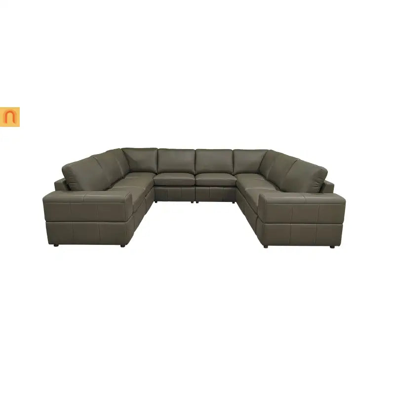 Sectional Sofa Recliner Leather Match Olive Green 8-Seat 128in
