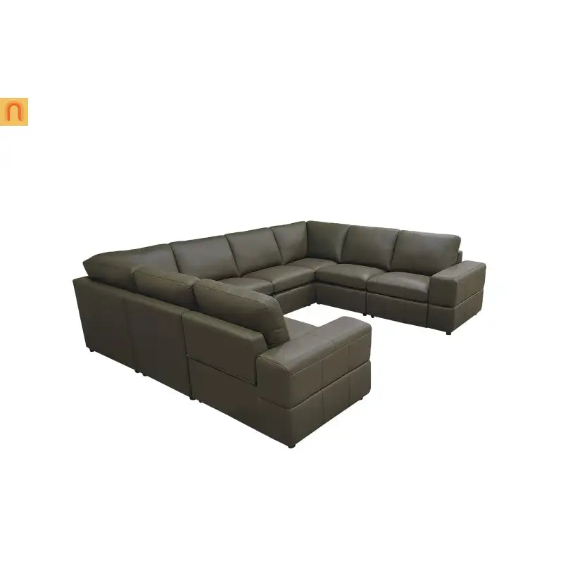 Sectional Sofa Recliner Leather Match Olive Green 8-Seat 128in