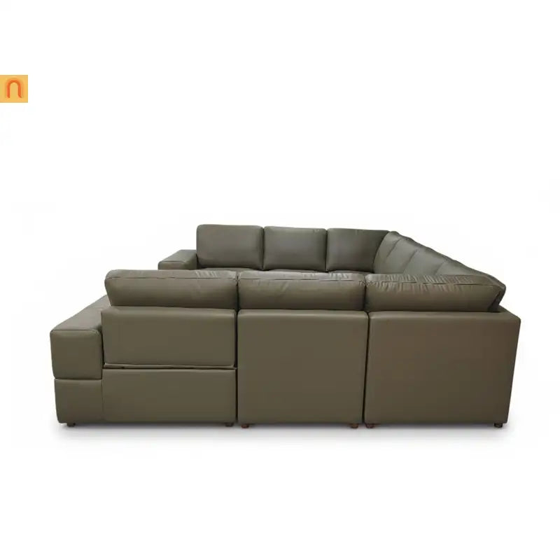 Sectional Sofa Recliner Leather Match Olive Green 8-Seat 128in