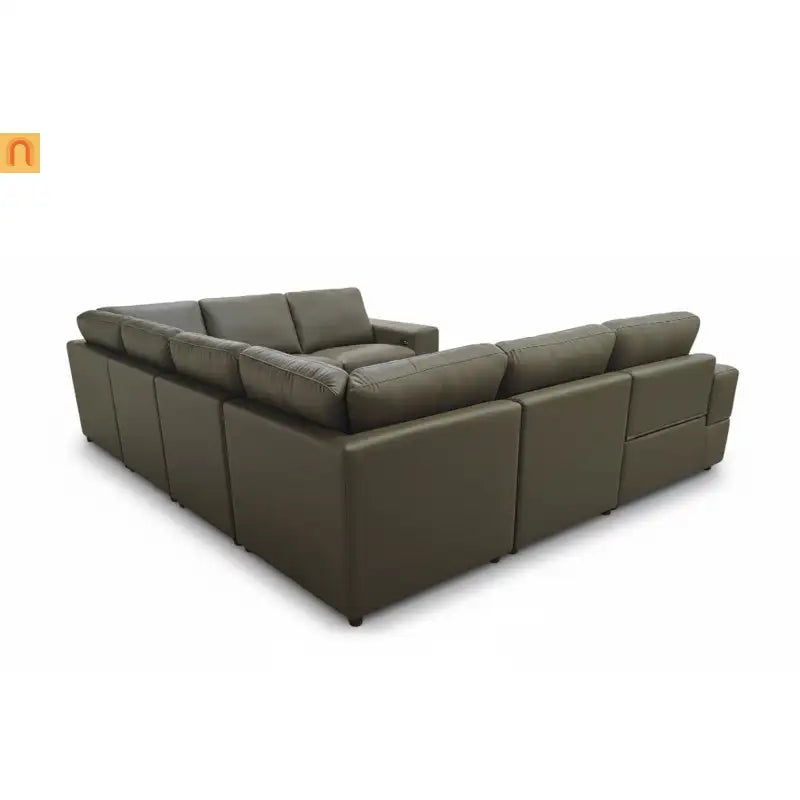 Sectional Sofa Recliner Leather Match Olive Green 8-Seat 128in