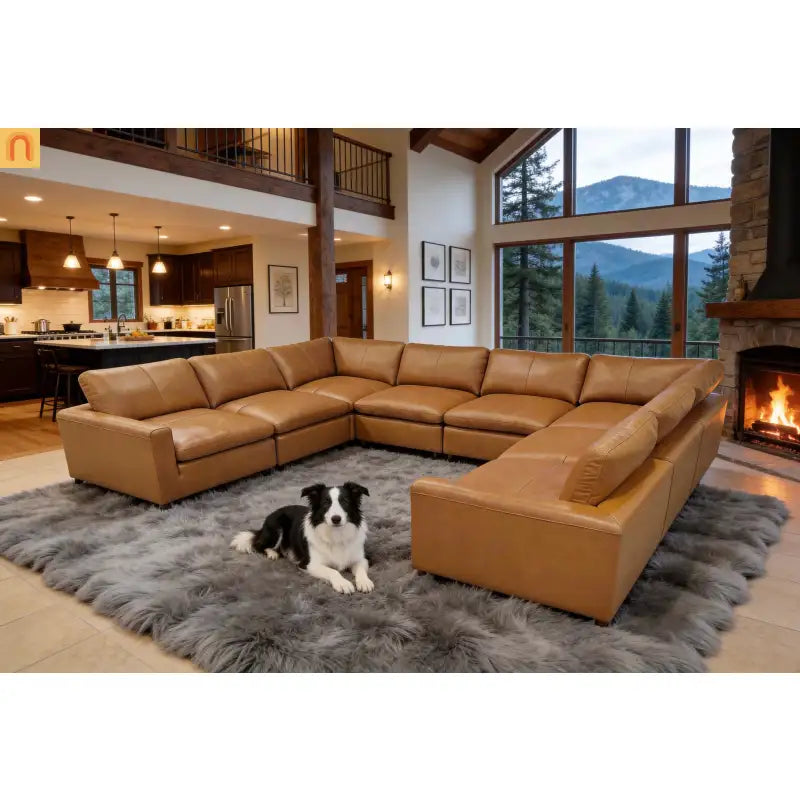 Sectional Sofa U-Shape Leather Match 152in 8-Seat