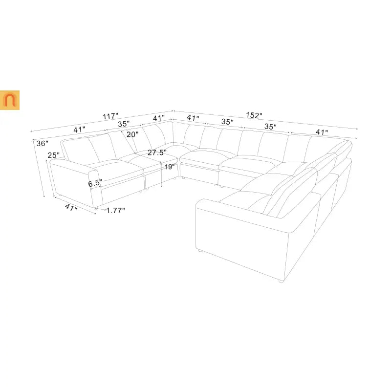 Sectional Sofa U-Shape Leather Match 152in 8-Seat