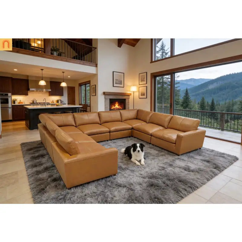 Sectional Sofa U-Shape Leather Match 152in 8-Seat