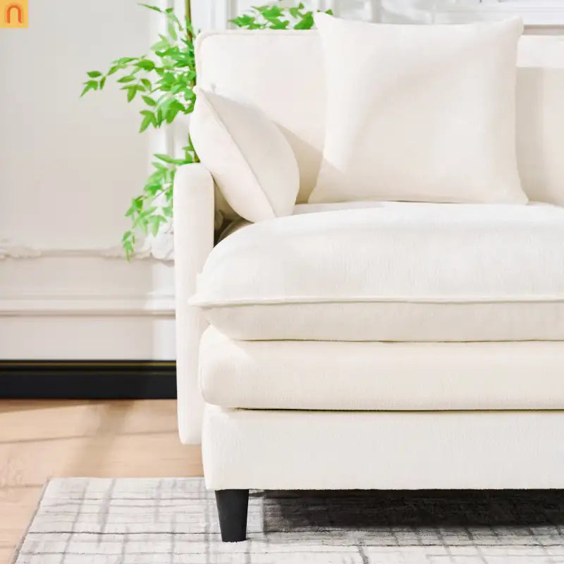 Sectional Sofa U-Shaped Chenille Beige 4-Seat 2 Ottomans 141in