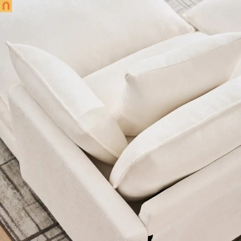 Sectional Sofa U-Shaped Chenille Beige 4-Seat 2 Ottomans 141in