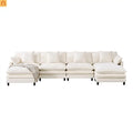 Sectional Sofa U-Shaped Chenille Beige 4-Seat 2 Ottomans 141in