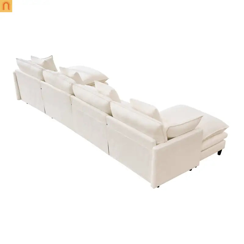 Sectional Sofa U-Shaped Chenille Beige 4-Seat 2 Ottomans 141in