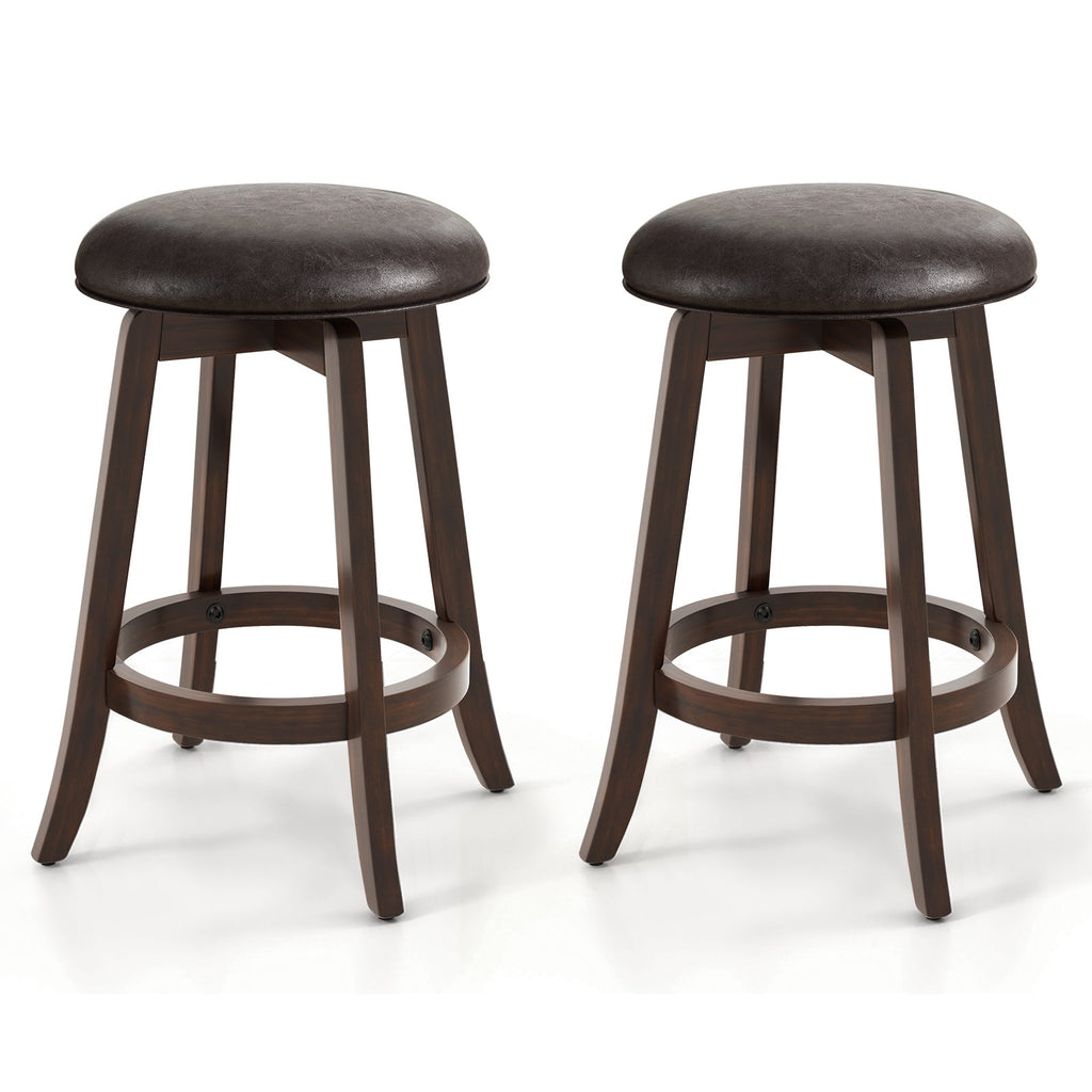Set of 2 24/29 Inch Upholstered PU Leather Bar Stool with 360° Swivel Round Seat