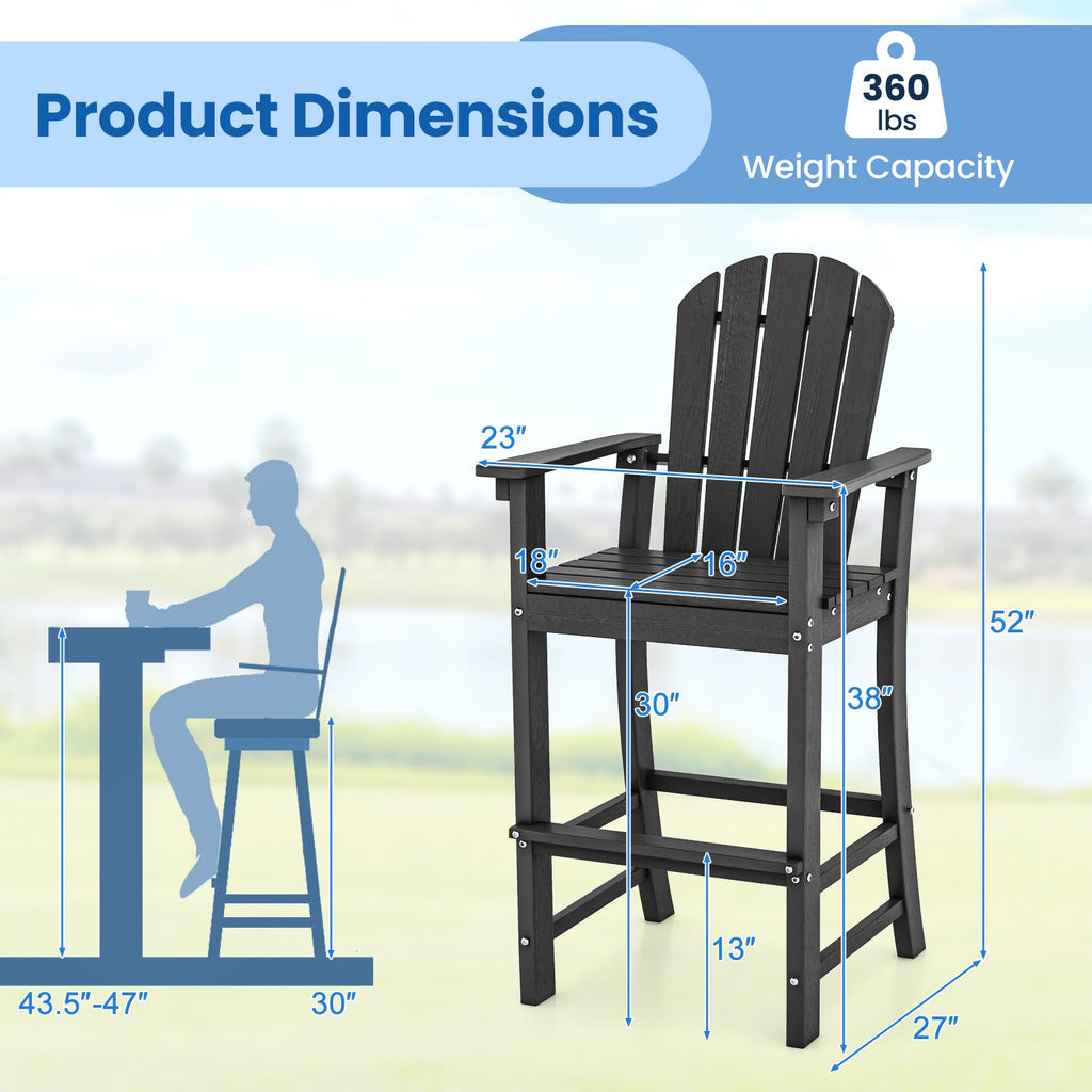 Set of 2 Counter Height Outdoor HDPE Bar Stool with Armrests and Footrest