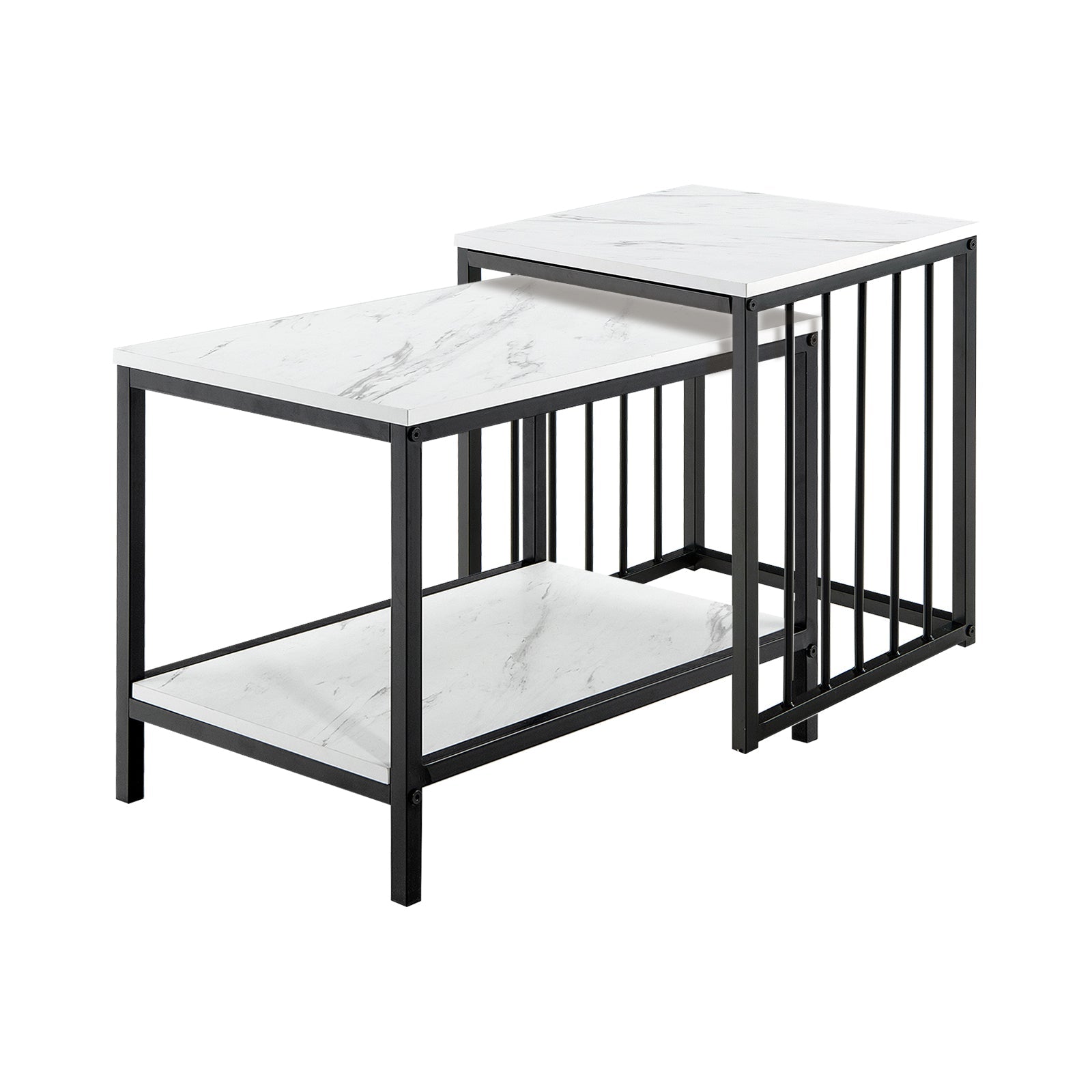 Set of 2 Nesting End Tables with Storage Shelf-White