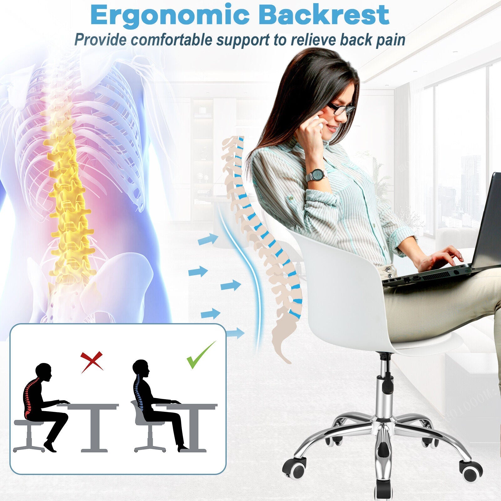 Set of 2 Office Desk Chair with Ergonomic Backrest and Soft Padded PU Leather Seat