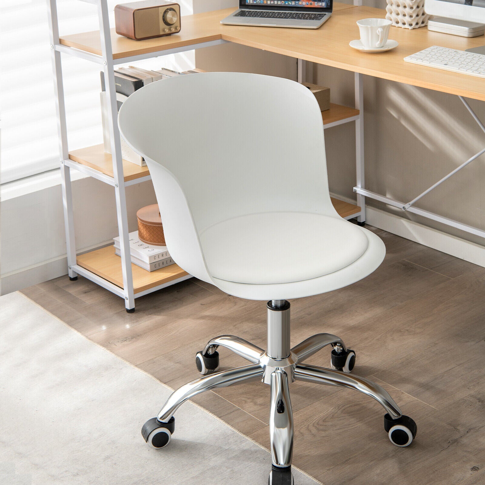 Set of 2 Office Desk Chair with Ergonomic Backrest and Soft Padded PU Leather Seat
