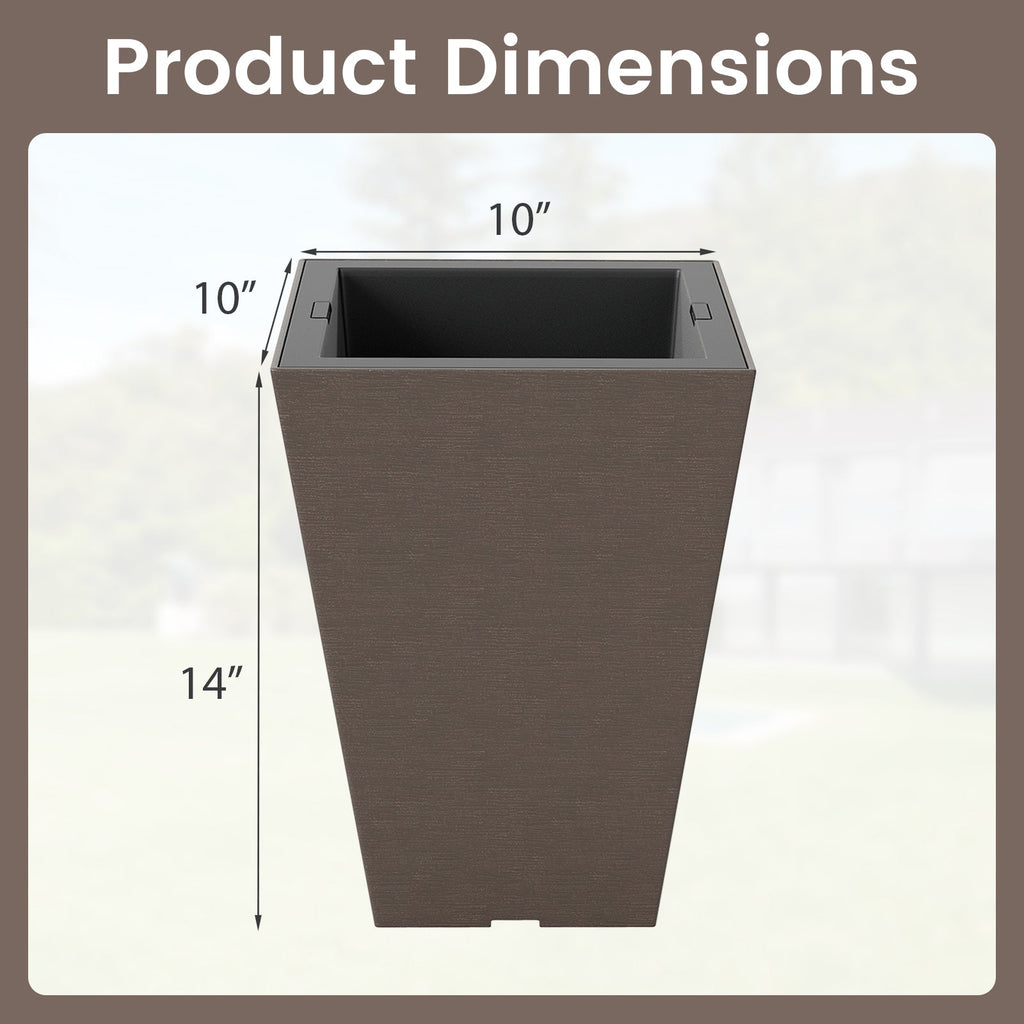 Set of 2 Square Taper Planter with Removable Inner Bucket and Optional Drainage Hole