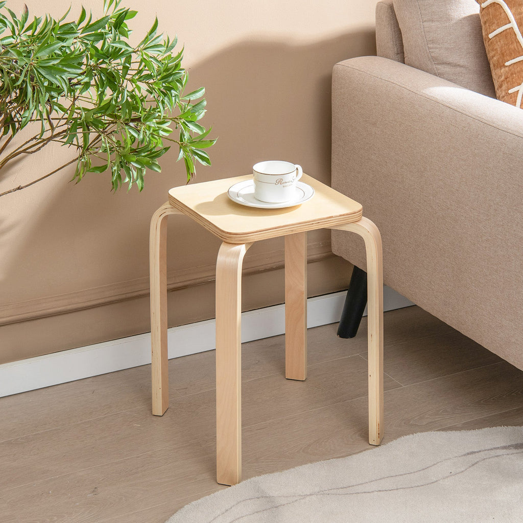Stackable Stools Set of 4 with Square Top and Rounded Corners-Natural