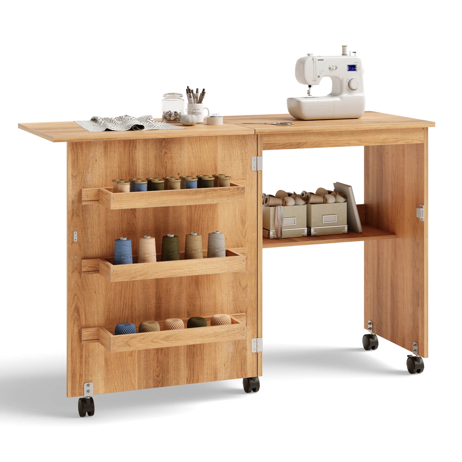 Folding Sewing Craft Table Shelf Storage Cabinet Home Furniture