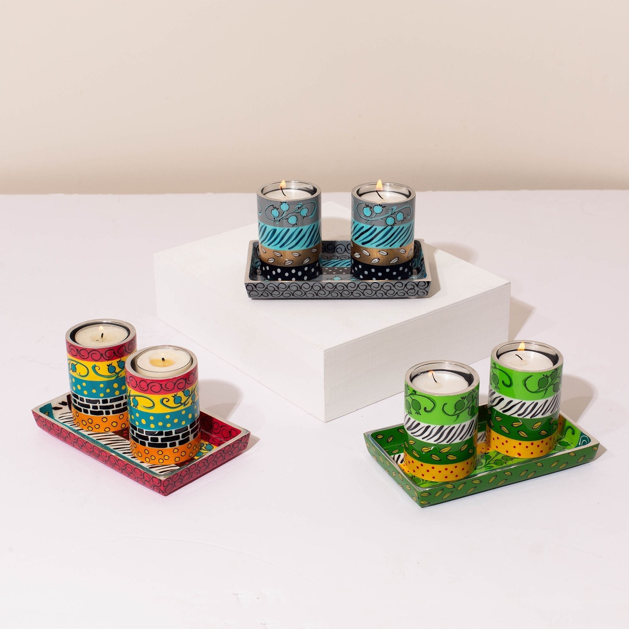 Cast Aluminum Handmade Candle Holders with Tray – Glow Set Series