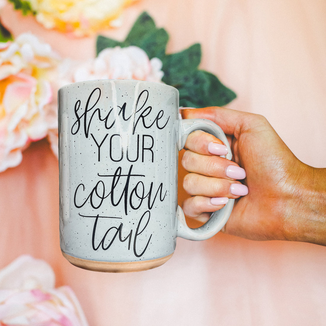 Shake Your Cotton Tail 16oz Ceramic Easter Coffee Mug Pastel Pink Blue