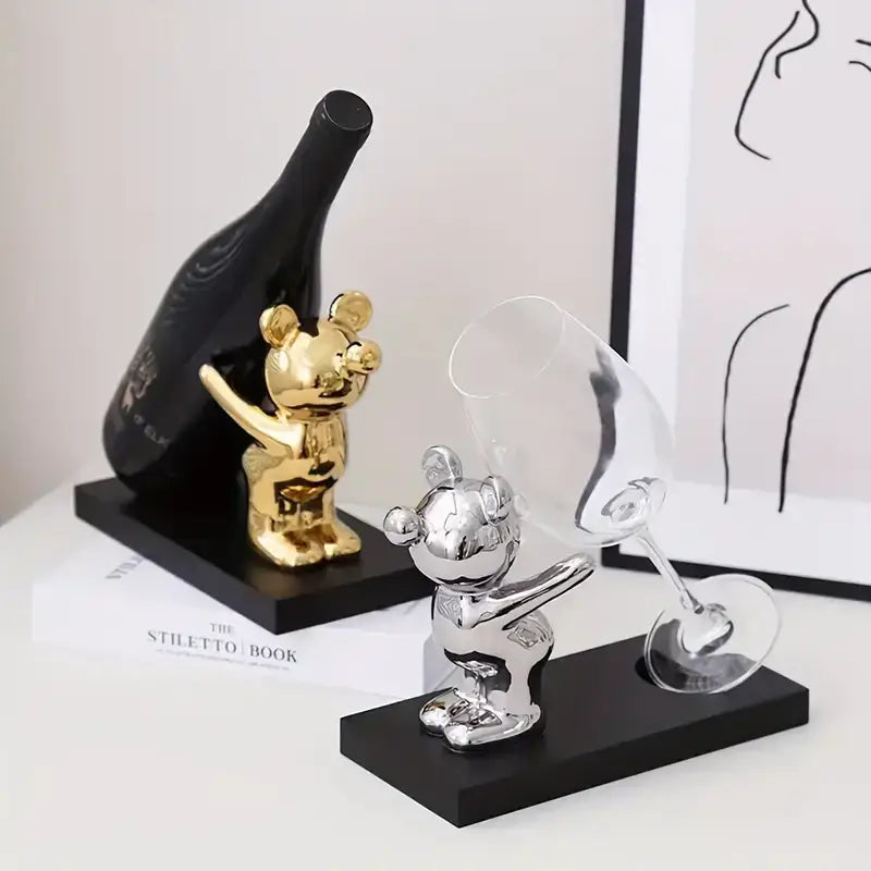 DecorBites™ Bear Wine Rack Cup Holder for Home Bar, Kitchen Storage & Decor