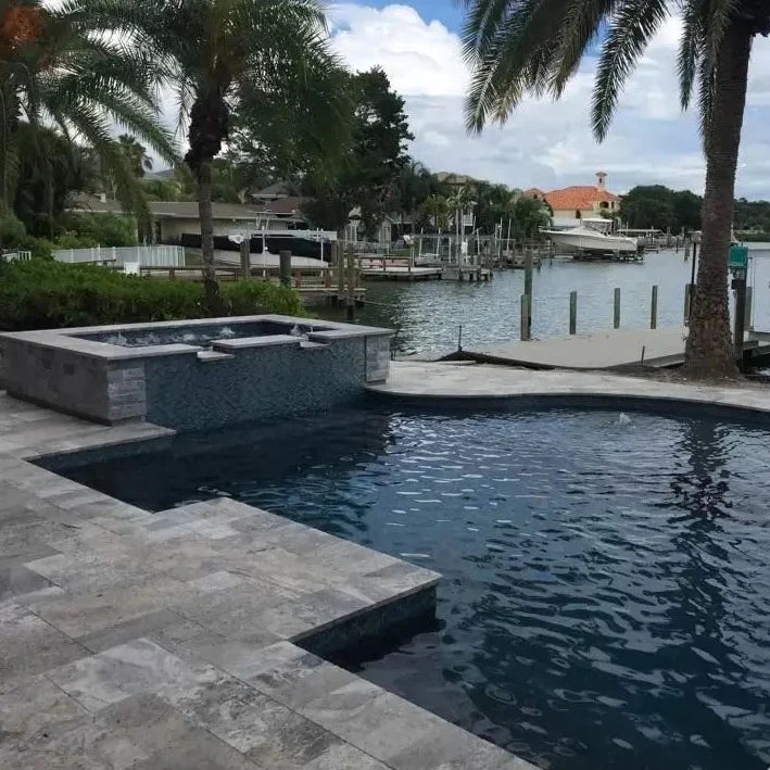 Silver Travertine Tumbled Pavers - Natural Stone Outdoor Patio Slip Resistant Finish