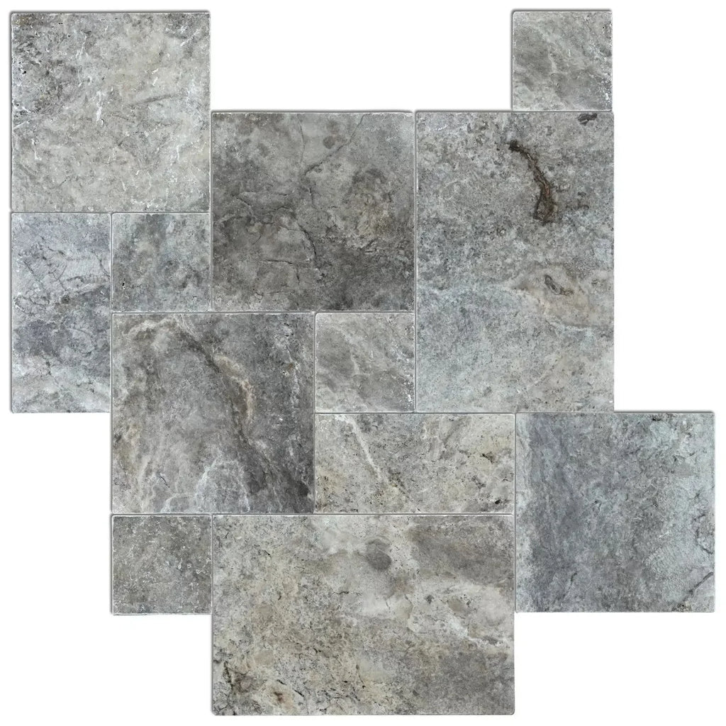 Silver Travertine Tumbled Pavers - Natural Stone Outdoor Patio Slip Resistant Finish